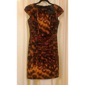 Rina Scimento Women's ‎ Brown/Black/Gold Flower 50s Style Italian Dress Size S